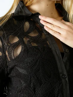 Solada Camicia donna ricamata in pizzo a maniche lunghe - nero