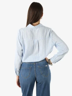 Solada Camicia donna rigata a maniche lunghe oversize - azzurro