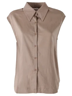 Solada Camicia donna smanicata in misto lino - khaki