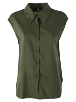 Solada Camicia donna smanicata in misto lino - militare