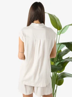 Solada Camicia donna smanicata in misto lino - beige