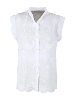 Solada Camicia donna smanicata con ricami - bianco
