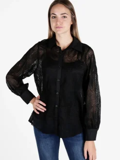 Solada Camicia donna velata con ricami e maniche a palloncino