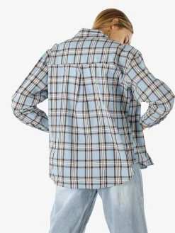 Solada Camicia in cotone da donna a quadri con maniche lunghe - azzurro