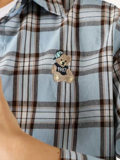 Solada Camicia in cotone da donna a quadri con maniche lunghe - azzurro