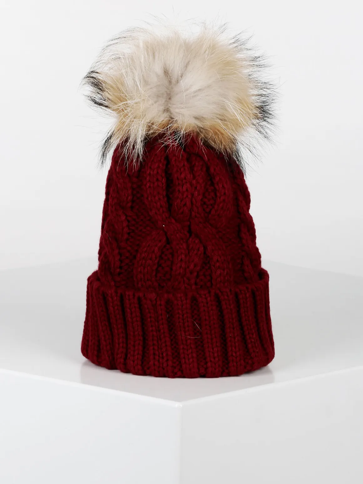Solada Cappello donna in maglia con pom pon di pelo