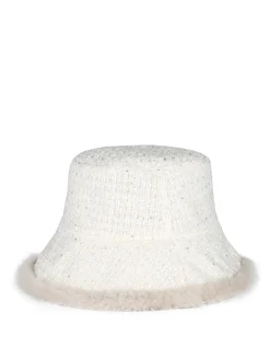 Solada Cappello donna in tweed con bordo in ecopelliccia - panna