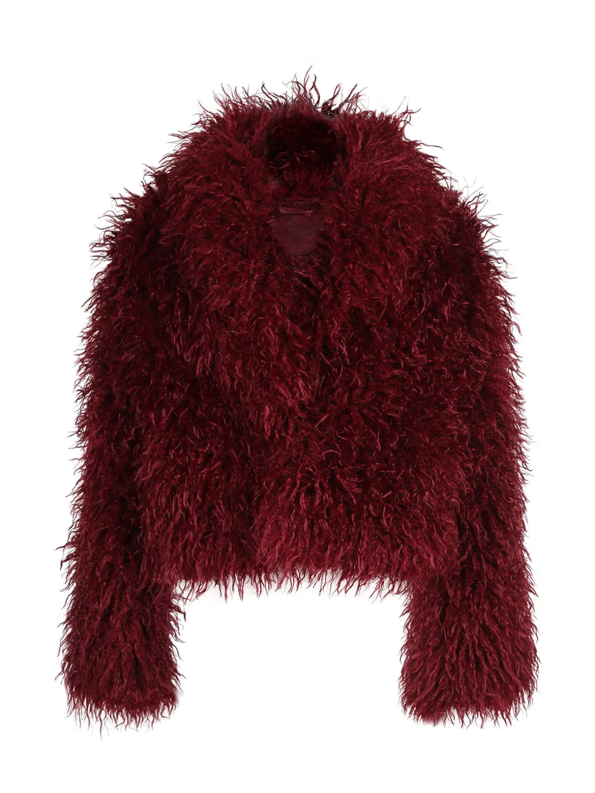 Solada Cappotto corto donna in ecopelliccia mongolia - bordeaux