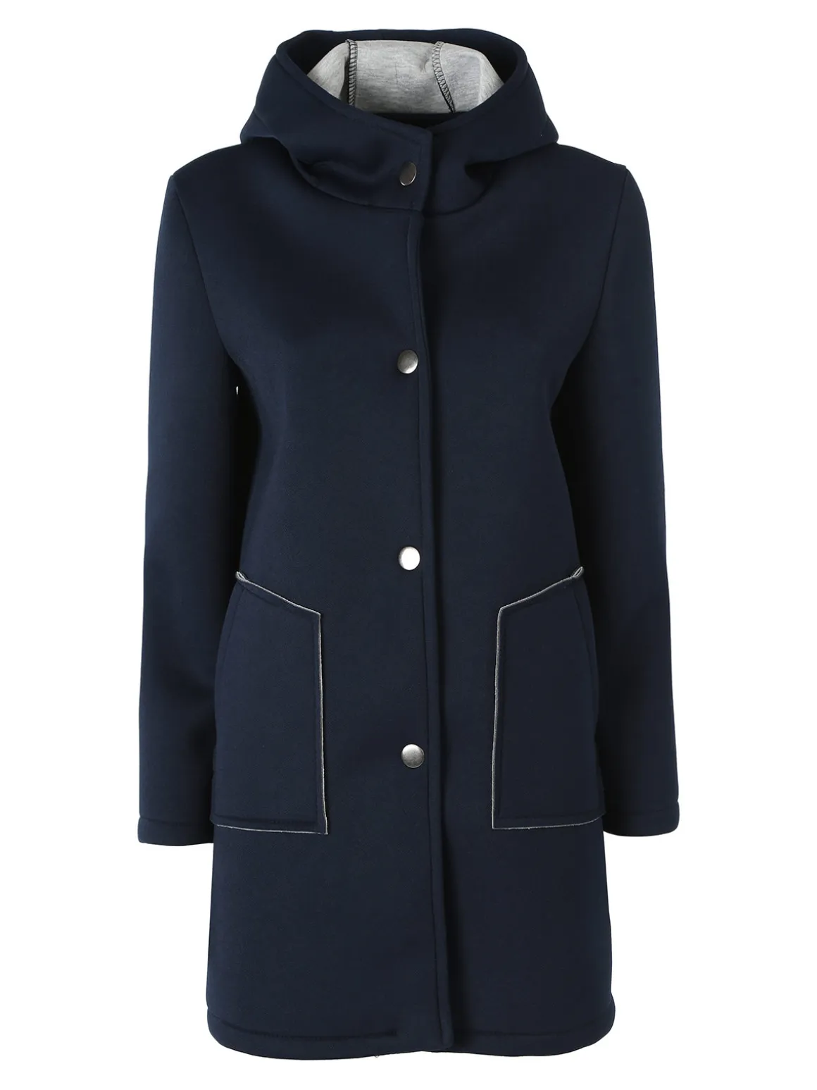 Solada Cappotto da donna in panno con bottoni e cappuccio - blu scuro