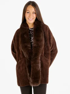 Solada Cappotto donna aperto in ecopelliccia - caffè