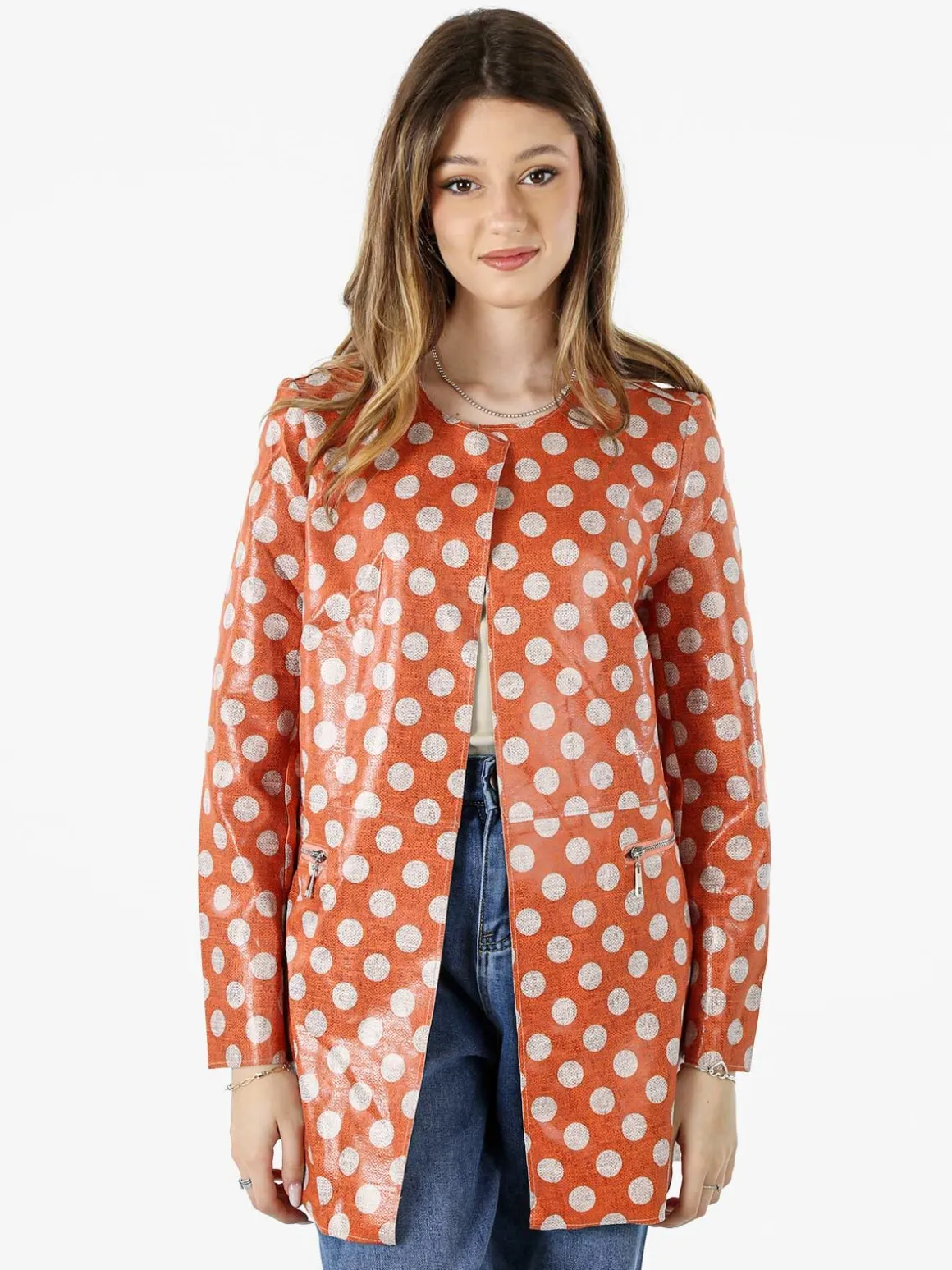 Solada Cappotto donna con stampe a pois senza chiusura - arancione