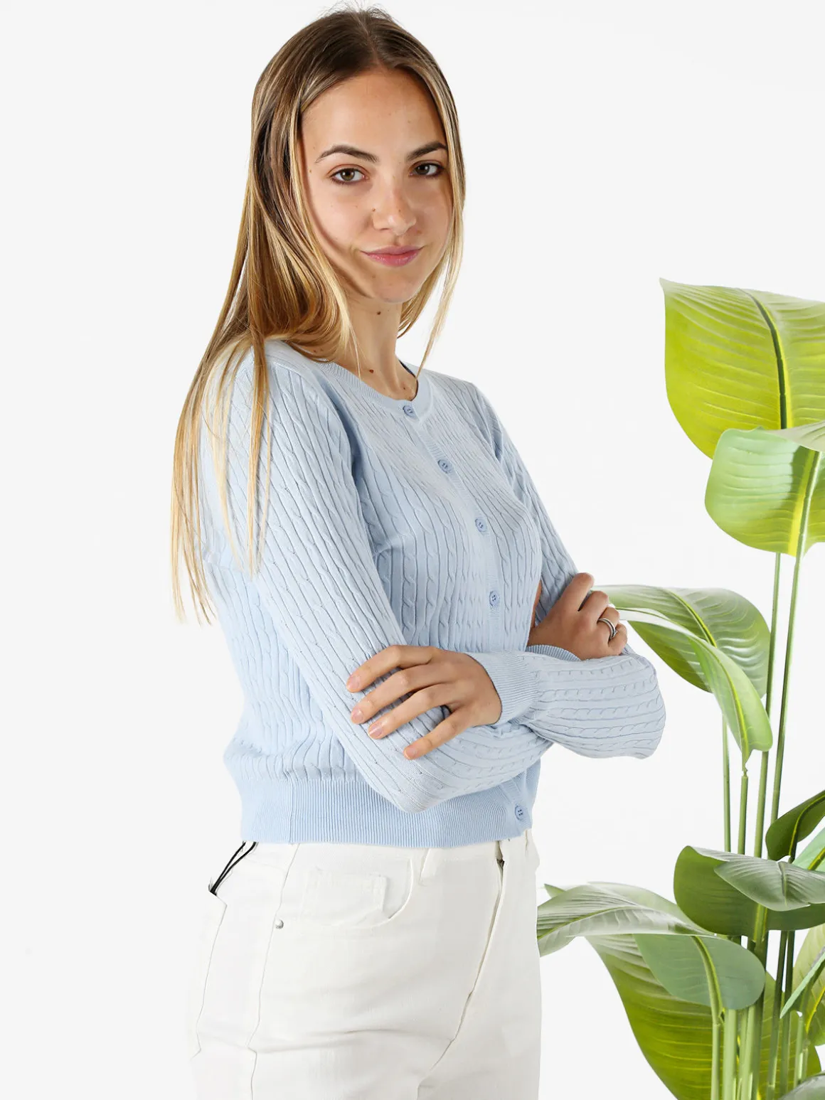 Solada Cardigan donna a trecce con bottoni - azzurro
