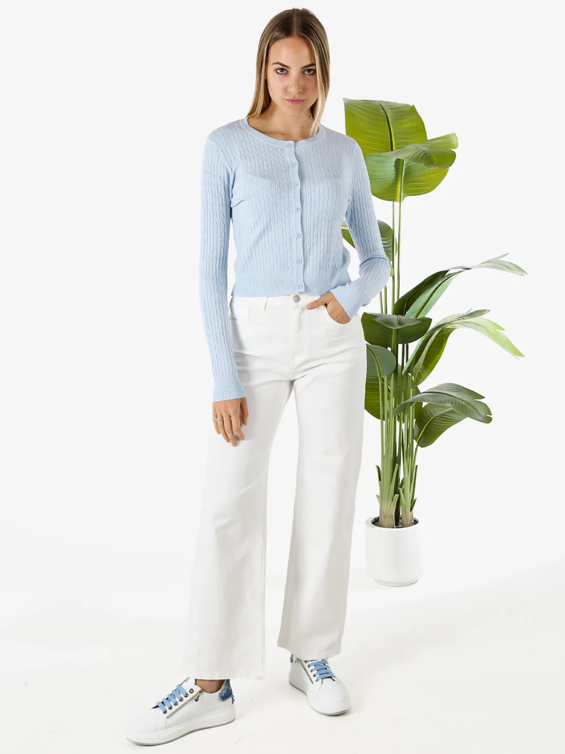 Solada Cardigan donna a trecce con bottoni - azzurro