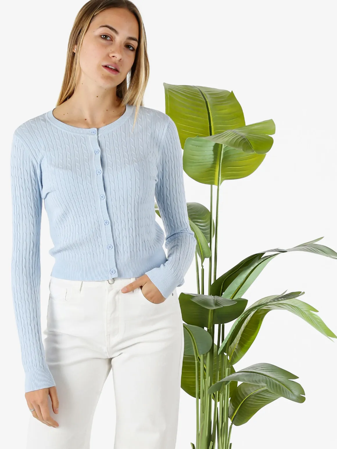 Solada Cardigan donna a trecce con bottoni - azzurro