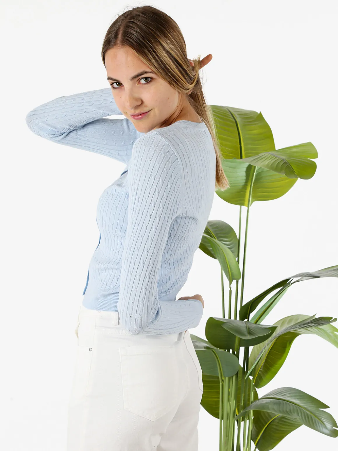 Solada Cardigan donna a trecce con bottoni - azzurro
