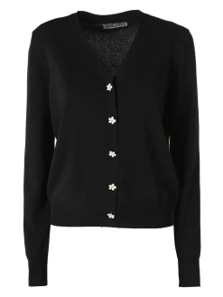 Solada Cardigan donna con bottoni eleganti a fiore - nero