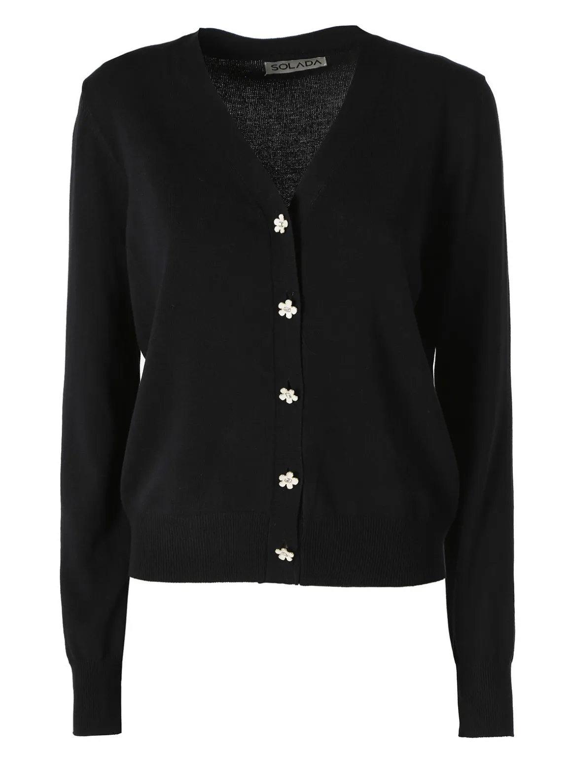 Solada Cardigan donna con bottoni eleganti a fiore - nero