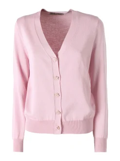 Solada Cardigan donna con bottoni eleganti a fiore - rosa