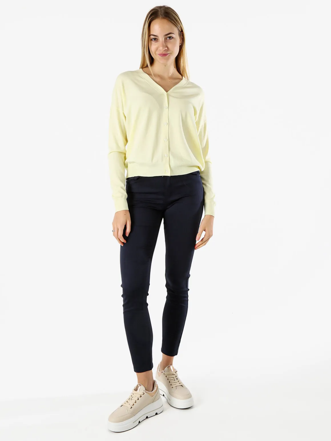 Solada Cardigan donna in maglia fine con bottoni - giallo