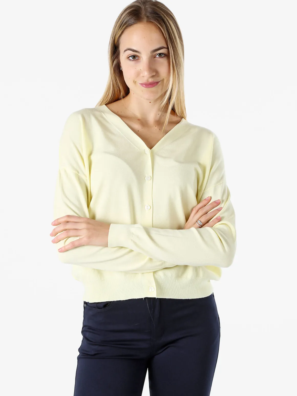 Solada Cardigan donna in maglia fine con bottoni - giallo