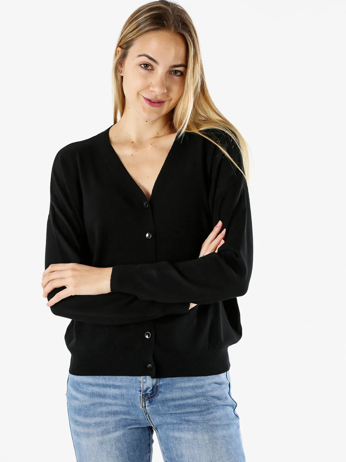 Solada Cardigan donna in maglia con inserti jeans - panna