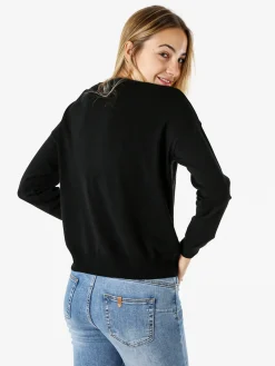 Solada Cardigan donna in maglia con inserti jeans - panna