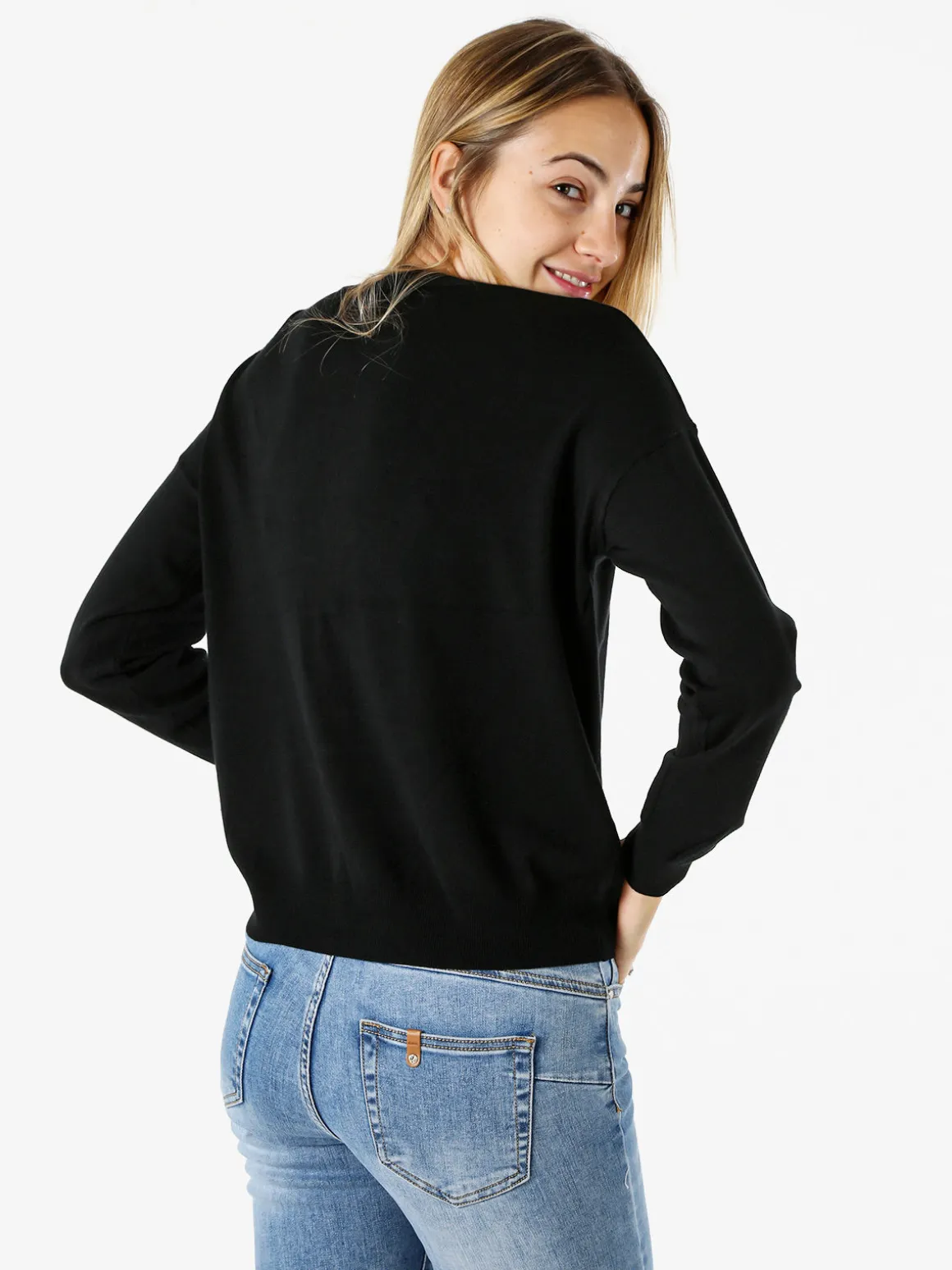 Solada Cardigan donna in maglia con inserti jeans - panna