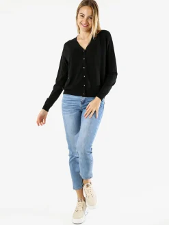 Solada Cardigan donna in maglia con inserti jeans - panna