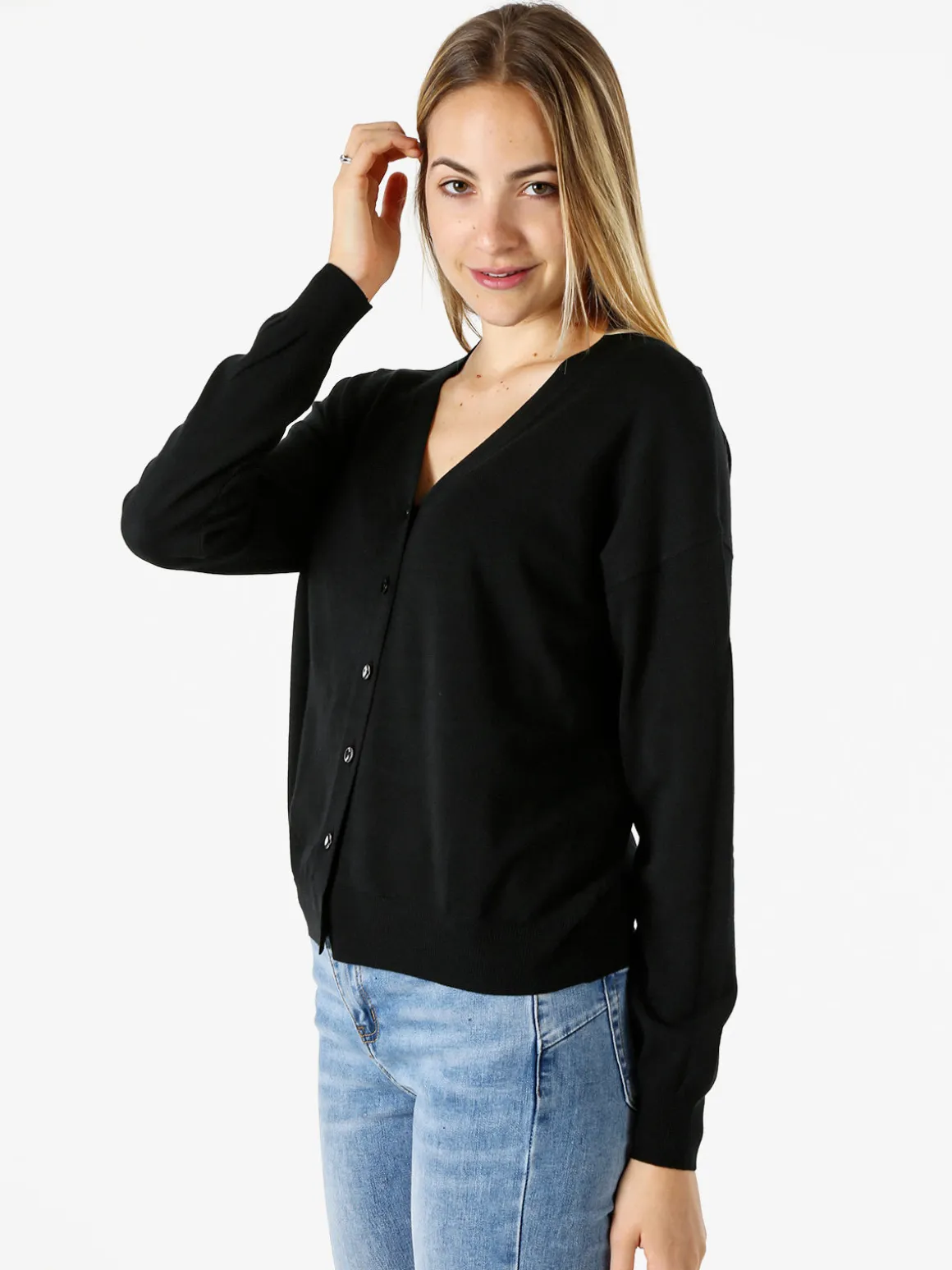 Solada Cardigan donna in maglia con inserti jeans - panna