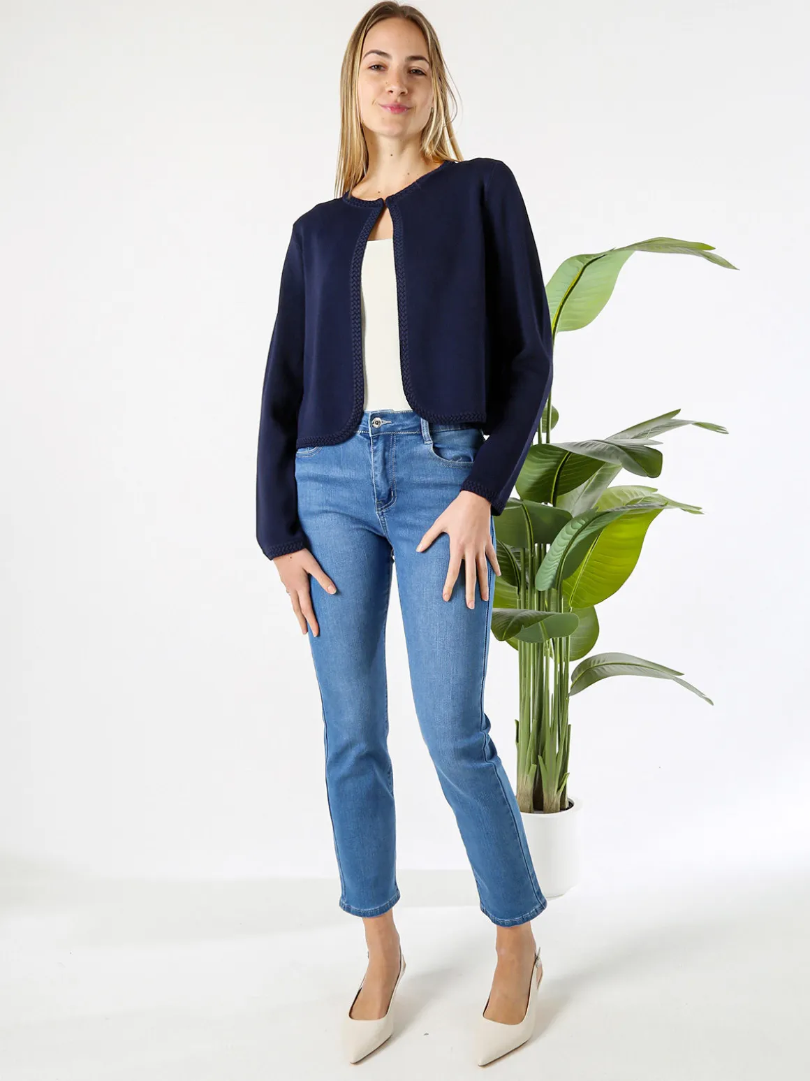 Solada Cardigan donna in maglia con bottoni - panna