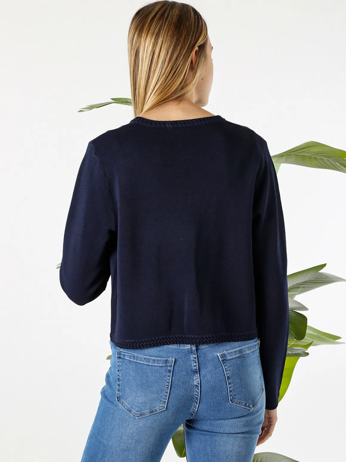 Solada Cardigan donna in maglia con gancino di chiusura - blu scuro