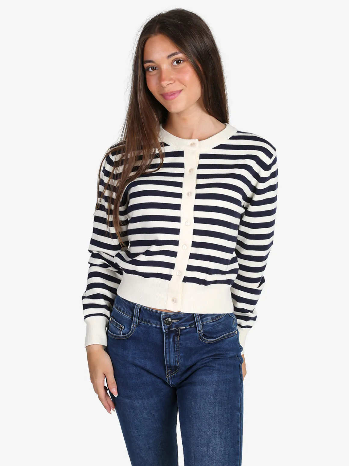 Solada Cardigan donna in maglia a righe - panna