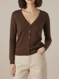 Solada Cardigan donna in maglia con bottoni - moro