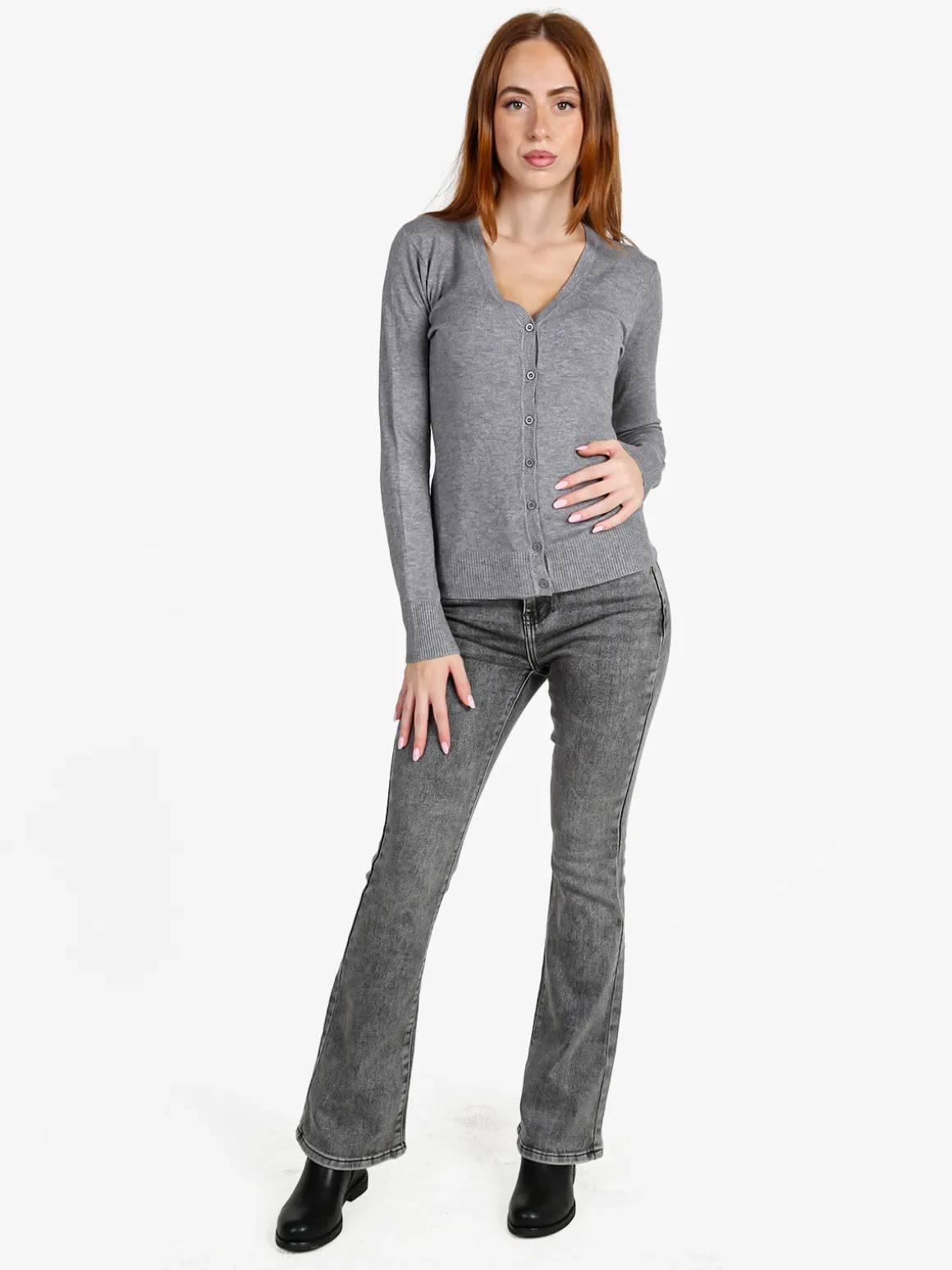 Solada Cardigan donna in maglia con bottoni - grigio