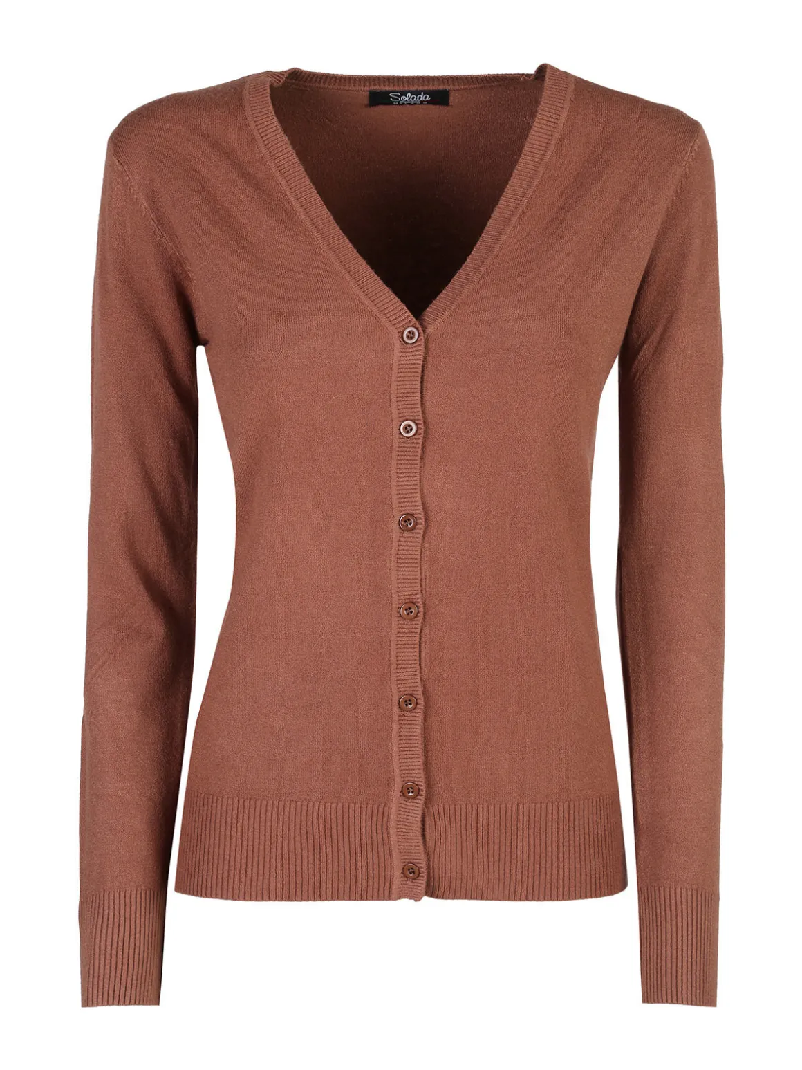 Solada Cardigan donna in maglia con bottoni - cuoio