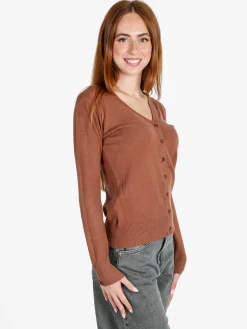 Solada Cardigan donna in maglia con bottoni - cuoio