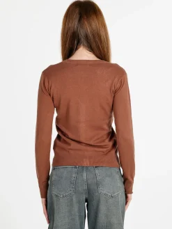 Solada Cardigan donna in maglia con bottoni - cuoio