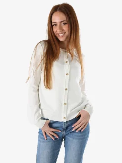 Solada Cardigan donna in maglia con bottoni dorati - bianco