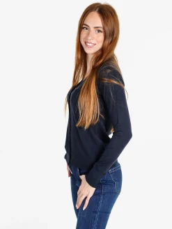 Solada Cardigan donna in maglia con bottoni - blu scuro