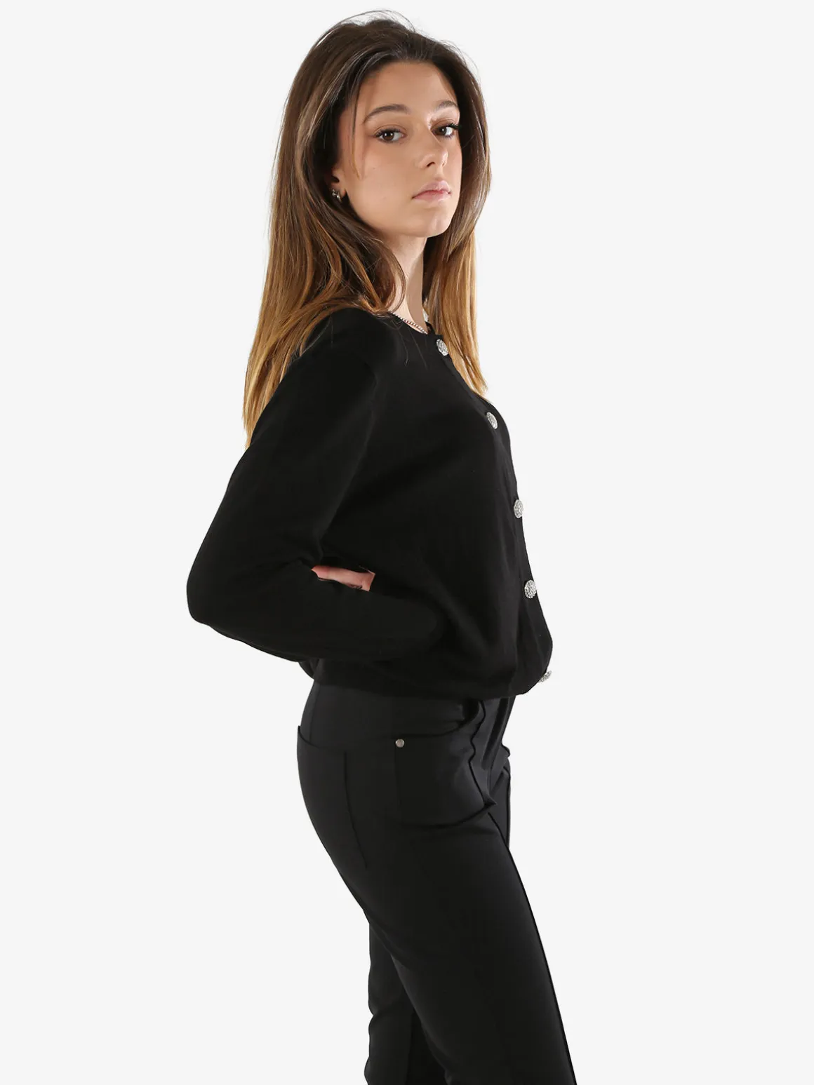 Solada Cardigan donna in maglia con bottoni gioiello - grigio chiaro