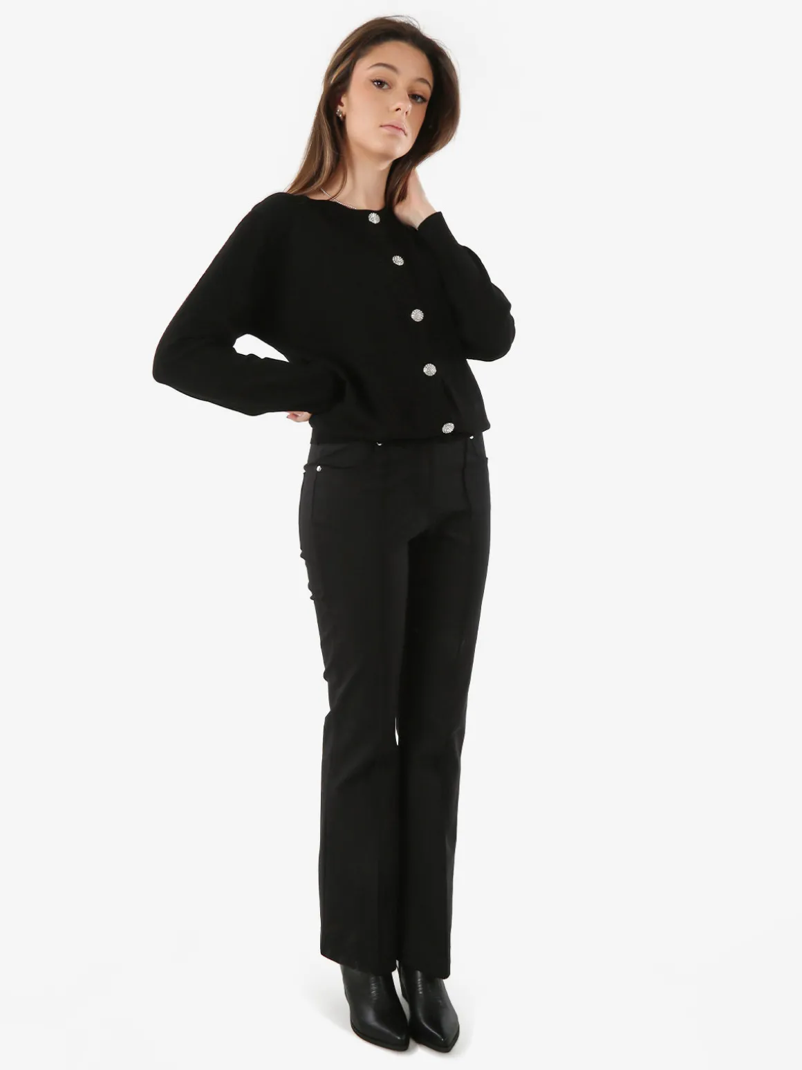 Solada Cardigan donna in maglia con bottoni gioiello - grigio chiaro