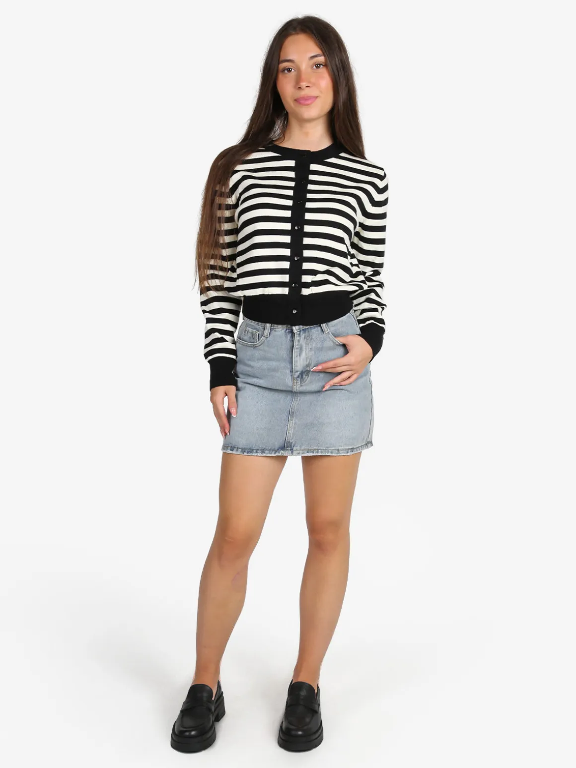 Solada Cardigan donna in maglia a righe - nero