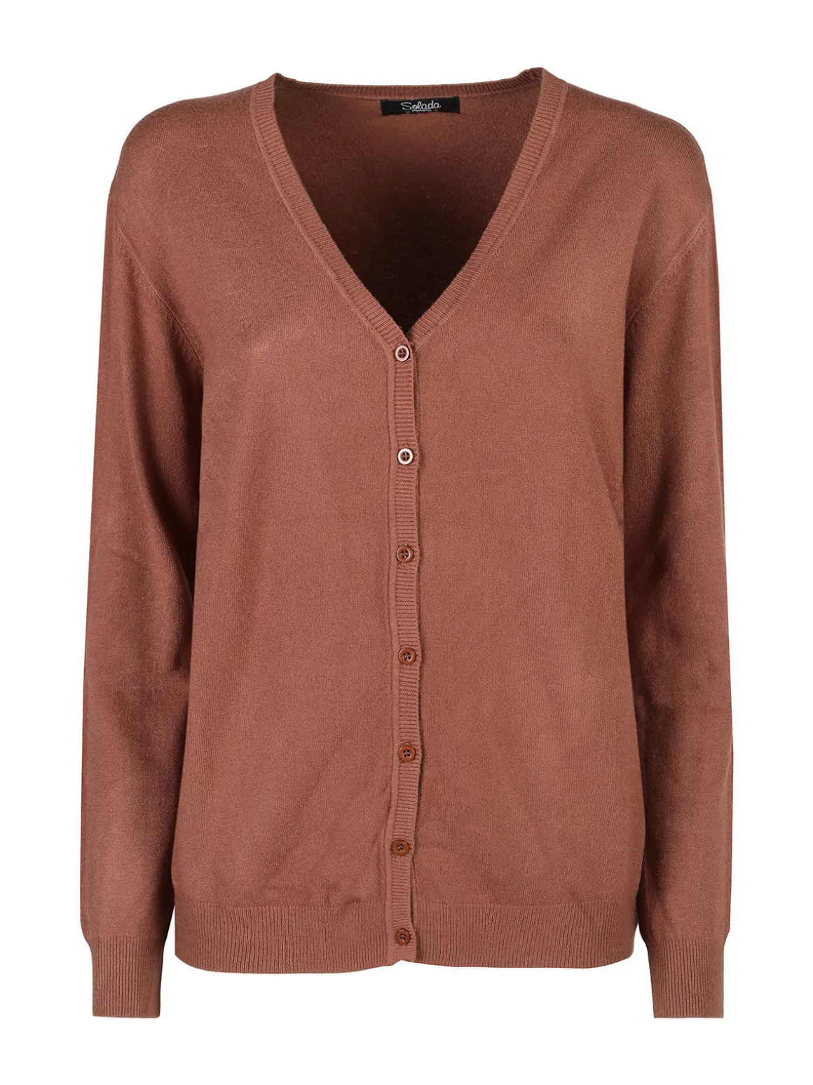Solada Cardigan donna in maglia con bottoni - cuoio