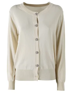 Solada Cardigan donna in maglia con bottoni gioiello - beige