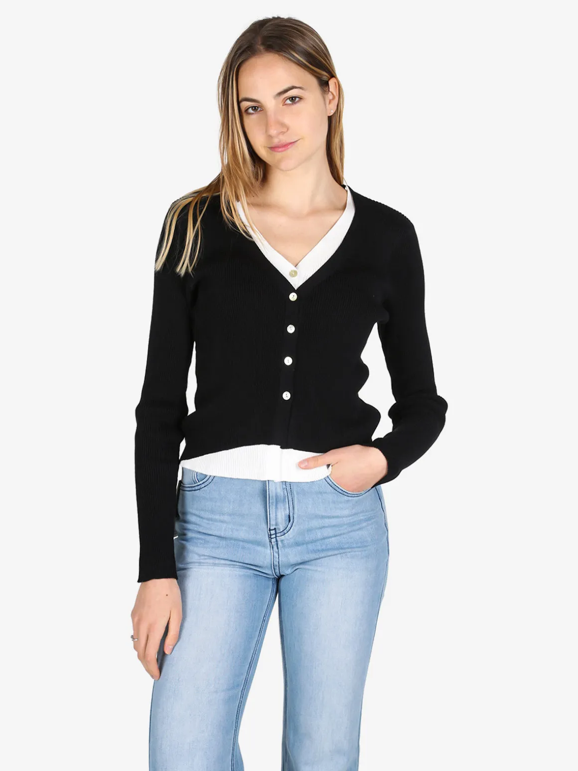 Solada Cardigan donna in maglia a costine con bottoni