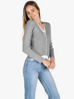 Solada Cardigan donna in maglia a costine con bottoni