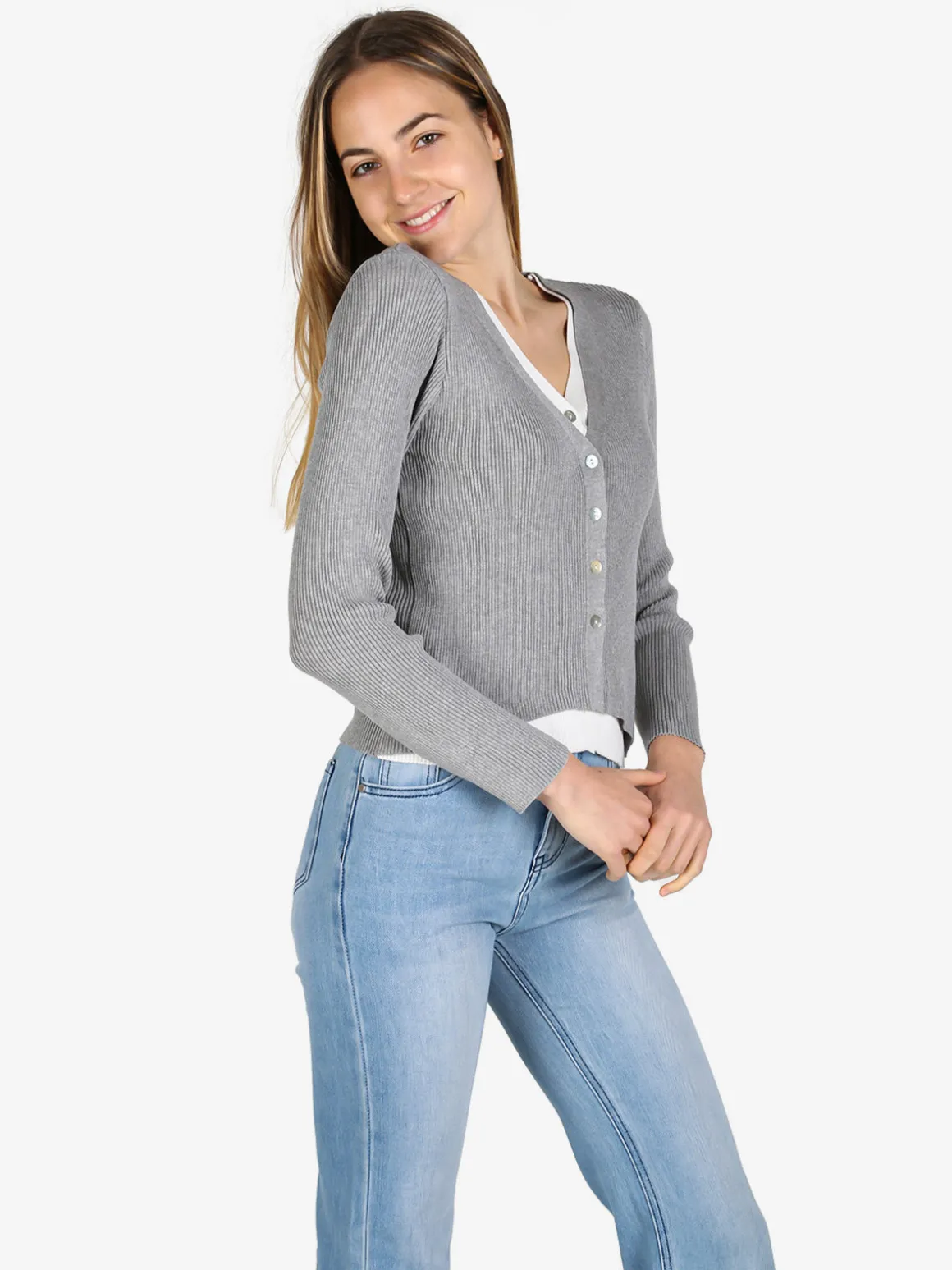 Solada Cardigan donna in maglia a costine con bottoni