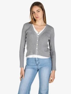 Solada Cardigan donna in maglia a costine con bottoni