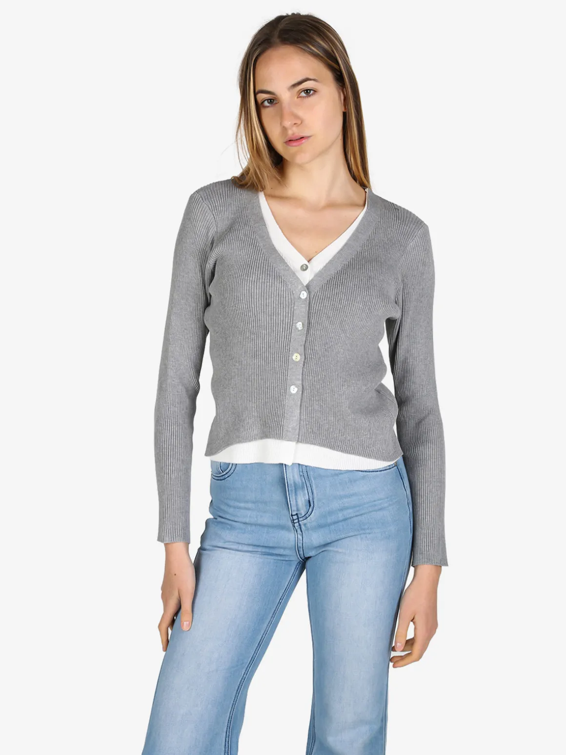 Solada Cardigan donna in maglia a costine con bottoni