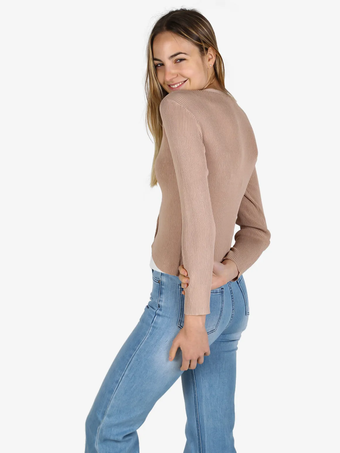 Solada Cardigan donna in maglia a costine con bottoni
